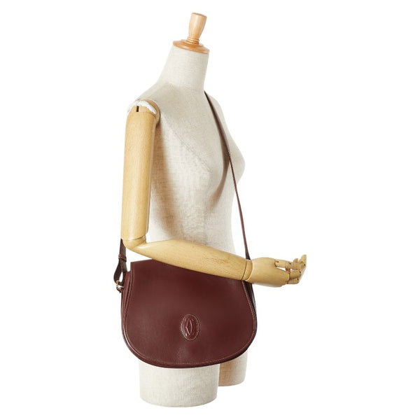 カルティエ マストライン 斜め掛け ショルダーバッグ ワインレッド ボルドー レザー レディース CARTIER 【中古】