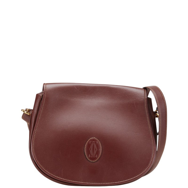 カルティエ マストライン 斜め掛け ショルダーバッグ ワインレッド ボルドー レザー レディース CARTIER 【中古】