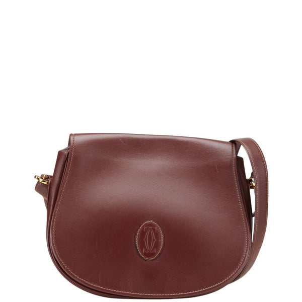 カルティエ マストライン 斜め掛け ショルダーバッグ ワインレッド ボルドー レザー レディース CARTIER 【中古】