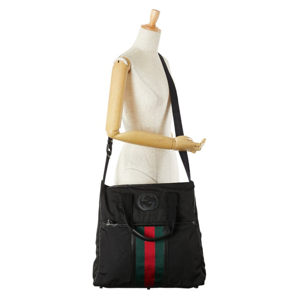 グッチ シェリーライン インターロッキングG ハンドバッグ ショルダーバッグ 181063 ブラック ナイロン レザー レディース GUCCI 【中古】