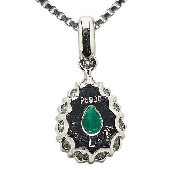 Pt900 プラチナ Pt850 プラチナ エメラルド0.40ct ダイヤ0.24ct ペンダントネックレス レディース 【中古】
