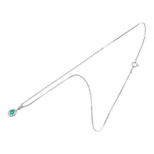 Pt900 プラチナ Pt850 プラチナ エメラルド0.40ct ダイヤ0.24ct ペンダントネックレス レディース 【中古】