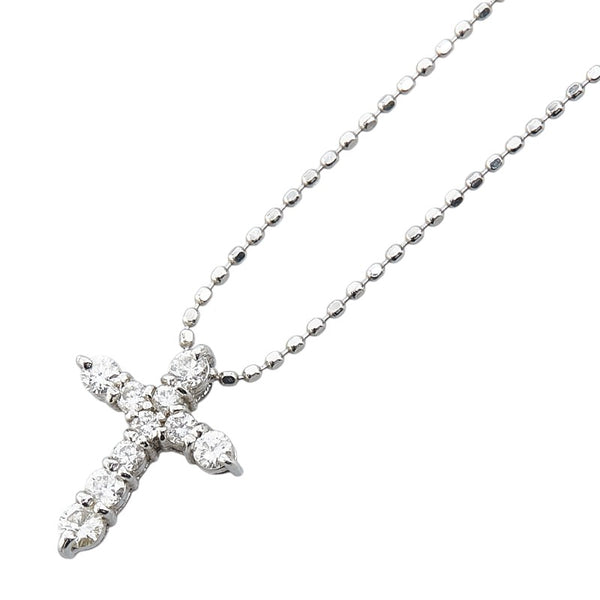 Pt900 プラチナ Pt850 プラチナ ダイヤ0.21ct Take up クロス 十字架 モチーフ ネックレス レディース 【中古】