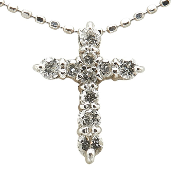 Pt900 プラチナ Pt850 プラチナ ダイヤ0.21ct Take up クロス 十字架 モチーフ ネックレス レディース 【中古】