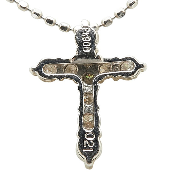 Pt900 プラチナ Pt850 プラチナ ダイヤ0.21ct Take up クロス 十字架 モチーフ ネックレス レディース 【中古】