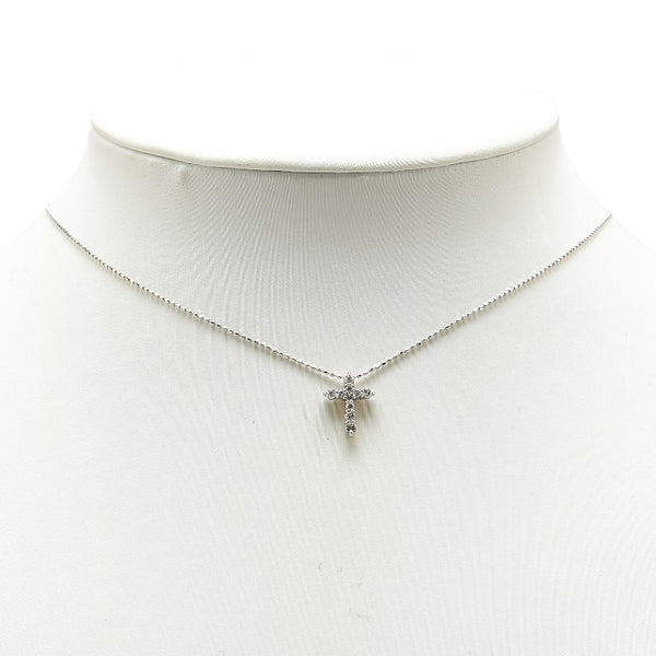 Pt900 プラチナ Pt850 プラチナ ダイヤ0.21ct Take up クロス 十字架 モチーフ ネックレス レディース 【中古】
