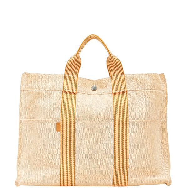 エルメス ニュー フールトゥ トートMM ハンドバッグ トートバッグ オレンジ キャンバス レディース HERMES 【中古】
