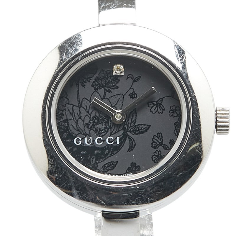 グッチ フローラ フラワー 花 腕時計 105 クオーツ ブラック文字盤 ステンレススチール メンズ GUCCI 【中古】