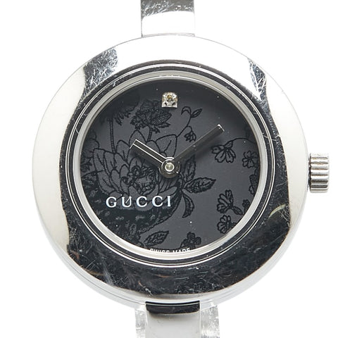 グッチ フローラ フラワー 花 腕時計 105 クオーツ ブラック文字盤 ステンレススチール メンズ GUCCI 【中古】