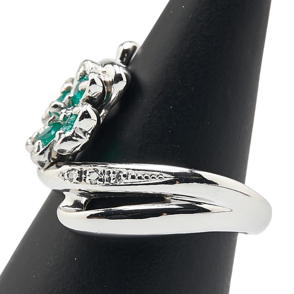 Pt900 プラチナ エメラルド ダイヤ0.04ct 四つ葉 クローバー モチーフ リング 指輪 レディース 11号 【中古】