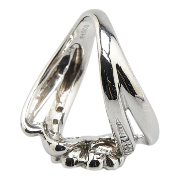 Pt900 プラチナ エメラルド ダイヤ0.04ct 四つ葉 クローバー モチーフ リング 指輪 レディース 11号 【中古】