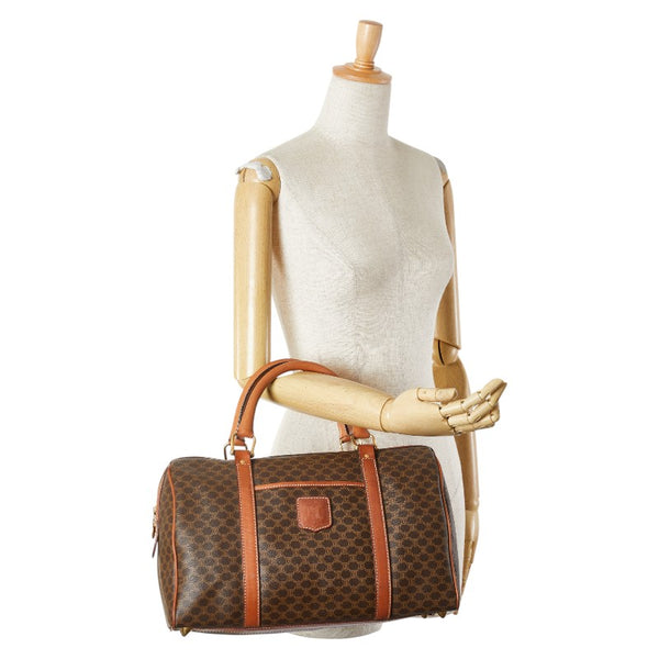 セリーヌ マカダム ハンドバッグ ボストンバッグ ブラウン PVC レザー レディース CELINE 【中古】