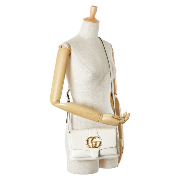 グッチ GGマーモント ショルダーバッグ 550129 ホワイト ゴールド レザー レディース GUCCI 【中古】