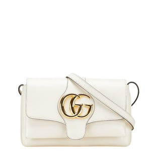 グッチ GGマーモント ショルダーバッグ 550129 ホワイト ゴールド レザー レディース GUCCI 【中古】
