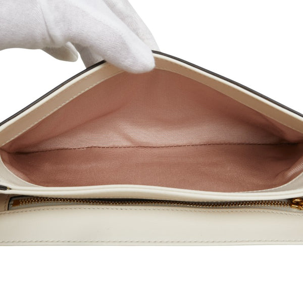 グッチ GGマーモント ショルダーバッグ 550129 ホワイト ゴールド レザー レディース GUCCI 【中古】