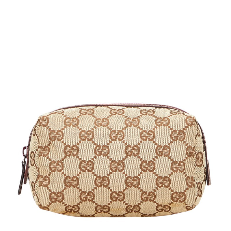 グッチ GGキャンバス ポーチ 29595 ベージュ ワインレッド キャンバス レザー レディース GUCCI 【中古】