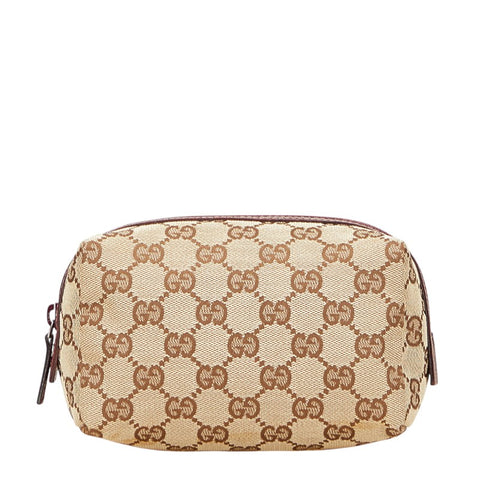 グッチ GGキャンバス ポーチ 29595 ベージュ ワインレッド キャンバス レザー レディース GUCCI 【中古】