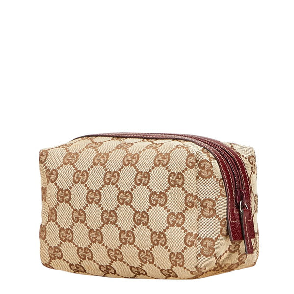 グッチ GGキャンバス ポーチ 29595 ベージュ ワインレッド キャンバス レザー レディース GUCCI 【中古】