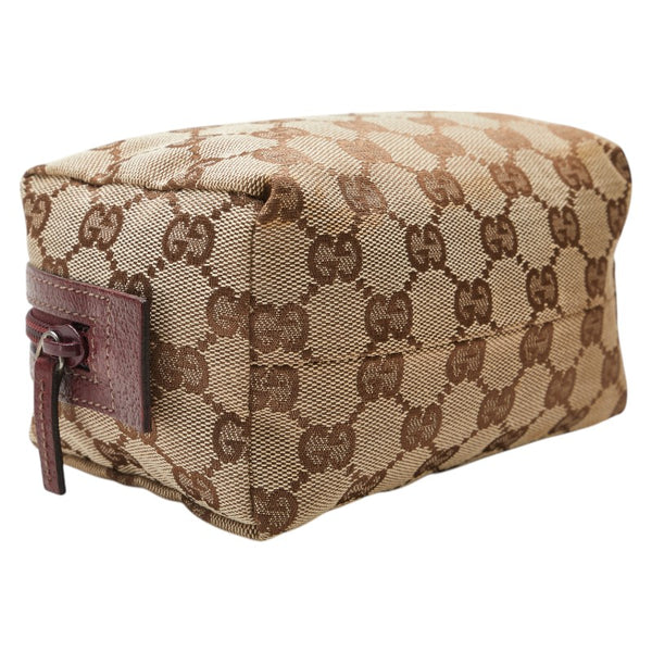 グッチ GGキャンバス ポーチ 29595 ベージュ ワインレッド キャンバス レザー レディース GUCCI 【中古】