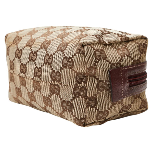 グッチ GGキャンバス ポーチ 29595 ベージュ ワインレッド キャンバス レザー レディース GUCCI 【中古】