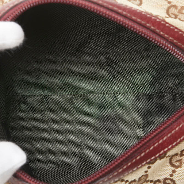 グッチ GGキャンバス ポーチ 29595 ベージュ ワインレッド キャンバス レザー レディース GUCCI 【中古】