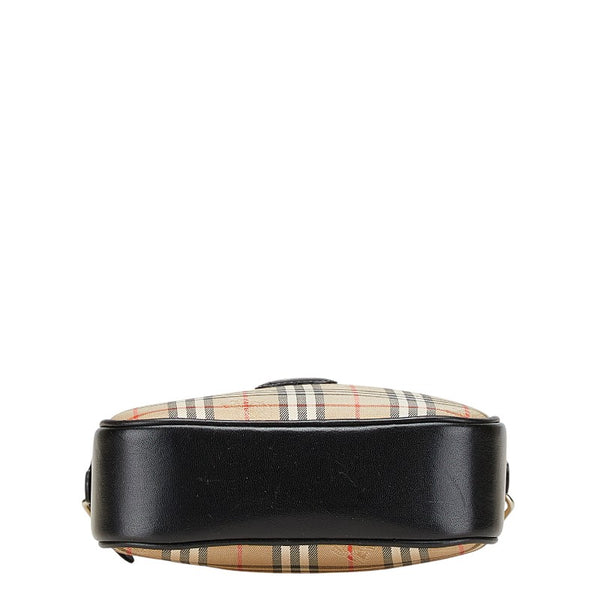 バーバリー ノバチェック シャドーホース ショルダーバッグ ブラック ベージュ キャンバス レザー レディース BURBERRY 【中古】