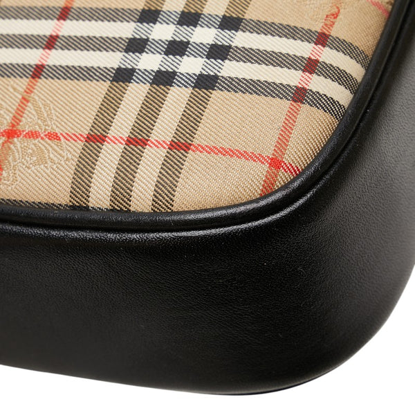 バーバリー ノバチェック シャドーホース ショルダーバッグ ブラック ベージュ キャンバス レザー レディース BURBERRY 【中古】
