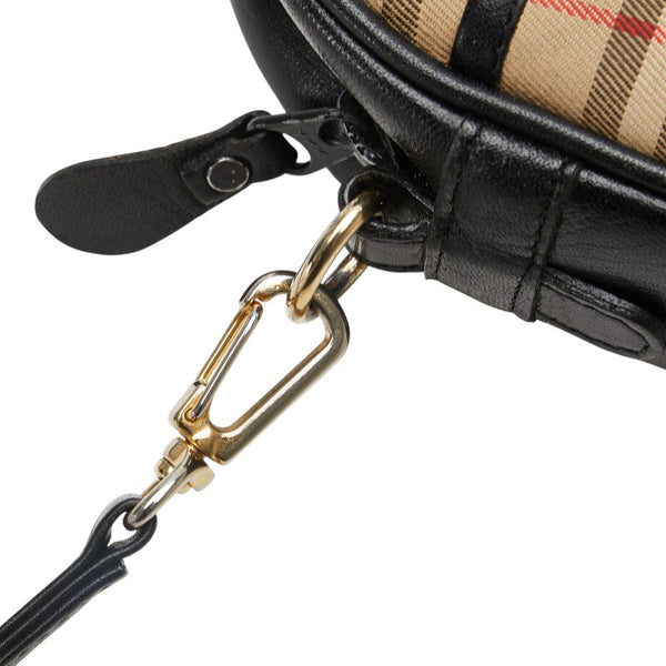 バーバリー ノバチェック シャドーホース ショルダーバッグ ブラック ベージュ キャンバス レザー レディース BURBERRY 【中古】