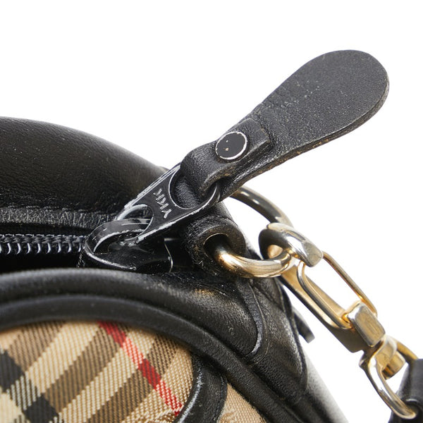 バーバリー ノバチェック シャドーホース ショルダーバッグ ブラック ベージュ キャンバス レザー レディース BURBERRY 【中古】