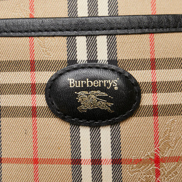 バーバリー ノバチェック シャドーホース ショルダーバッグ ブラック ベージュ キャンバス レザー レディース BURBERRY 【中古】