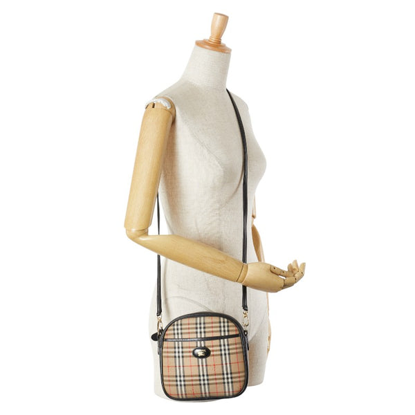 バーバリー ノバチェック シャドーホース ショルダーバッグ ブラック ベージュ キャンバス レザー レディース BURBERRY 【中古】
