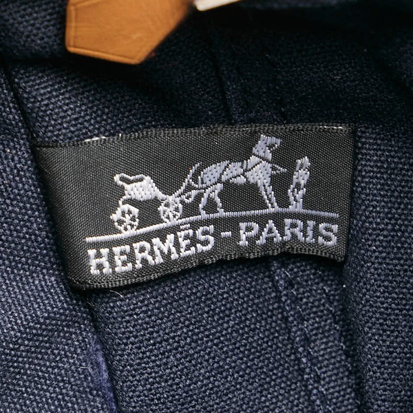 エルメス フールトゥPM ハンドバッグ トートバッグ ネイビー ブラウン キャンバス レディース HERMES 【中古】