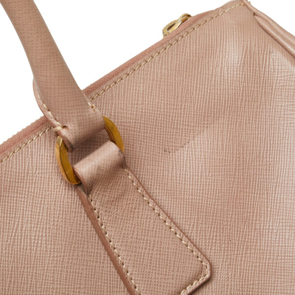 プラダ ガレリア 三角ロゴプレート ハンドバッグ ショルダーバッグ 2WAY ピンクベージュ レザー レディース PRADA 【中古】