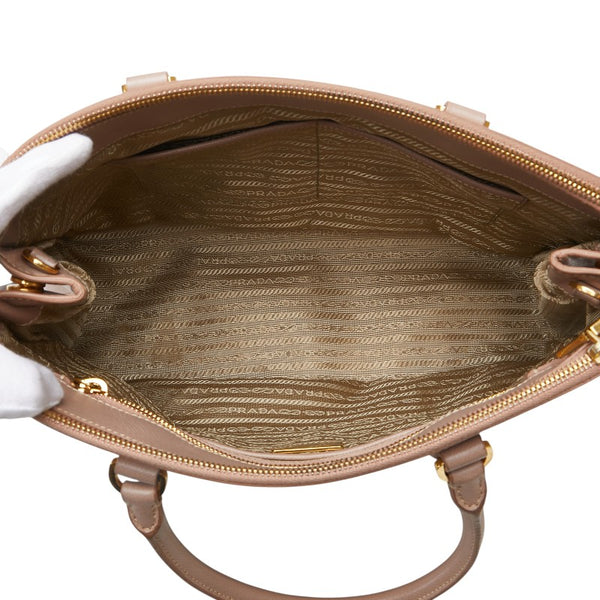 プラダ ガレリア 三角ロゴプレート ハンドバッグ ショルダーバッグ 2WAY ピンクベージュ レザー レディース PRADA 【中古】