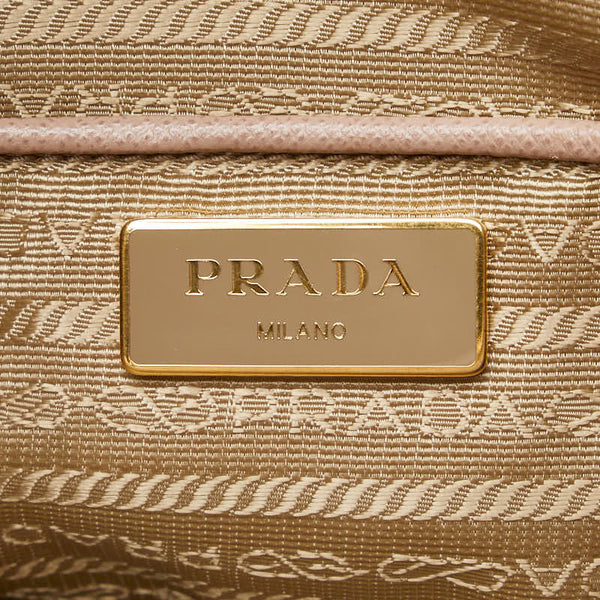 プラダ ガレリア 三角ロゴプレート ハンドバッグ ショルダーバッグ 2WAY ピンクベージュ レザー レディース PRADA 【中古】