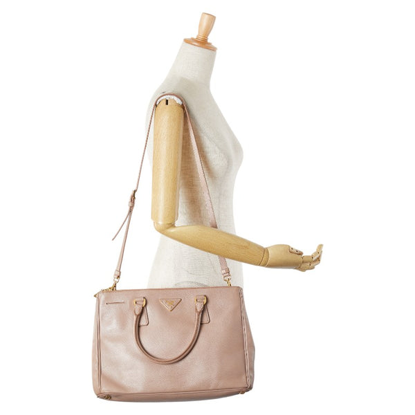プラダ ガレリア 三角ロゴプレート ハンドバッグ ショルダーバッグ 2WAY ピンクベージュ レザー レディース PRADA 【中古】