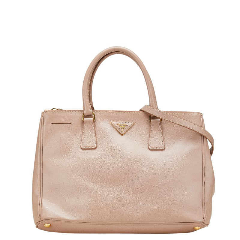 プラダ ガレリア 三角ロゴプレート ハンドバッグ ショルダーバッグ 2WAY ピンクベージュ レザー レディース PRADA 【中古】