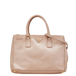 プラダ ガレリア 三角ロゴプレート ハンドバッグ ショルダーバッグ 2WAY ピンクベージュ レザー レディース PRADA 【中古】