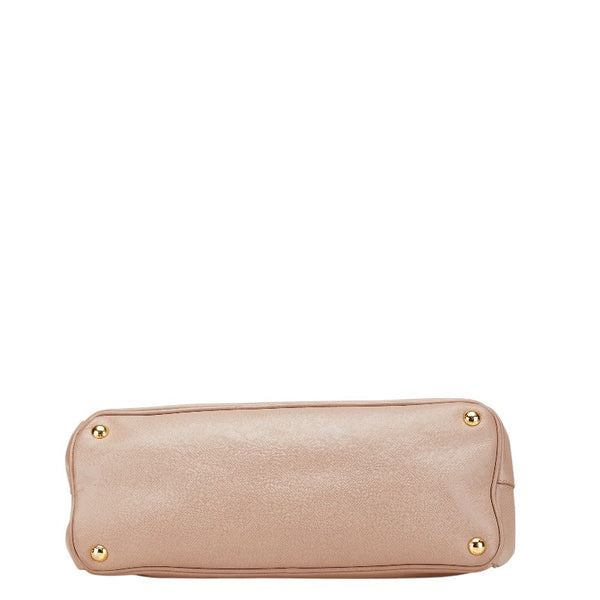 プラダ ガレリア 三角ロゴプレート ハンドバッグ ショルダーバッグ 2WAY ピンクベージュ レザー レディース PRADA 【中古】