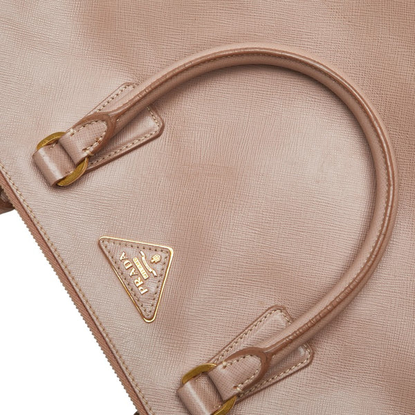 プラダ ガレリア 三角ロゴプレート ハンドバッグ ショルダーバッグ 2WAY ピンクベージュ レザー レディース PRADA 【中古】