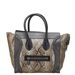 セリーヌ ラゲージ ミニショッパー パイソン ハンドバッグ カーキ ブラウン ブラック レザー レディース CELINE 【中古】
