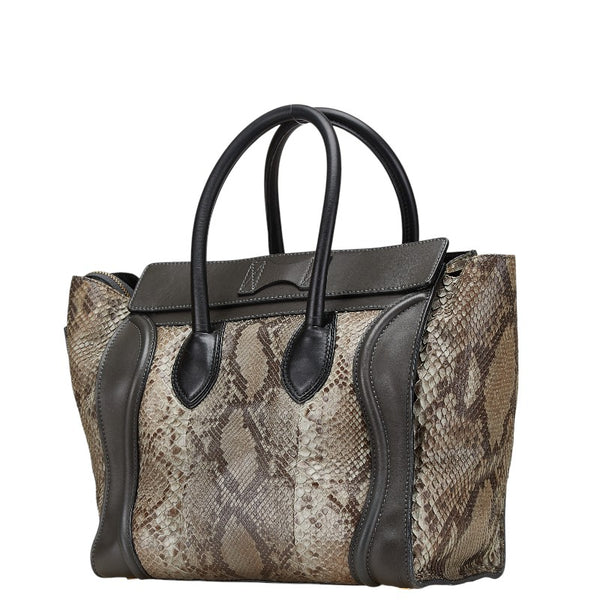 セリーヌ ラゲージ ミニショッパー パイソン ハンドバッグ カーキ ブラウン ブラック レザー レディース CELINE 【中古】