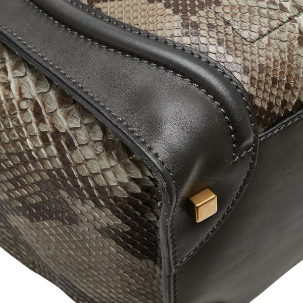 セリーヌ ラゲージ ミニショッパー パイソン ハンドバッグ カーキ ブラウン ブラック レザー レディース CELINE 【中古】
