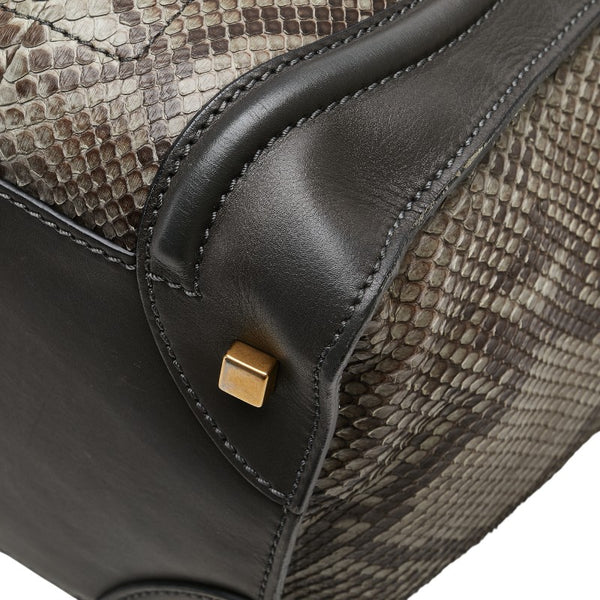 セリーヌ ラゲージ ミニショッパー パイソン ハンドバッグ カーキ ブラウン ブラック レザー レディース CELINE 【中古】