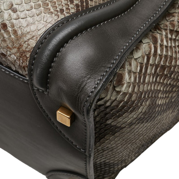 セリーヌ ラゲージ ミニショッパー パイソン ハンドバッグ カーキ ブラウン ブラック レザー レディース CELINE 【中古】
