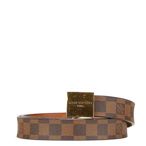 ルイ ヴィトン ダミエ サンチュール キャレ ベルト 80/32 M6802 ブラウン ゴールド PVC メッキ メンズ LOUIS VUITTON 【中古】