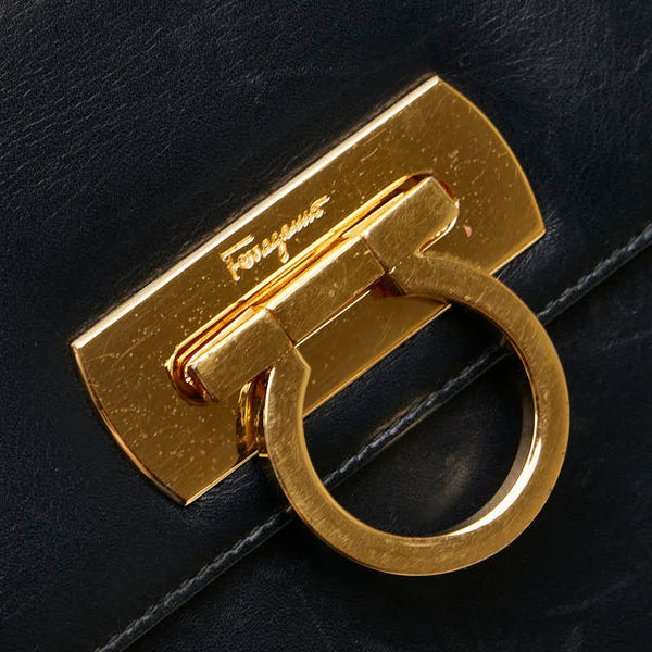 サルヴァトーレフェラガモ ガンチーニ ハンドバッグ ショルダーバッグ 2WAY E210536 ブラック レザー レディース Salvatore Ferragamo 【中古】