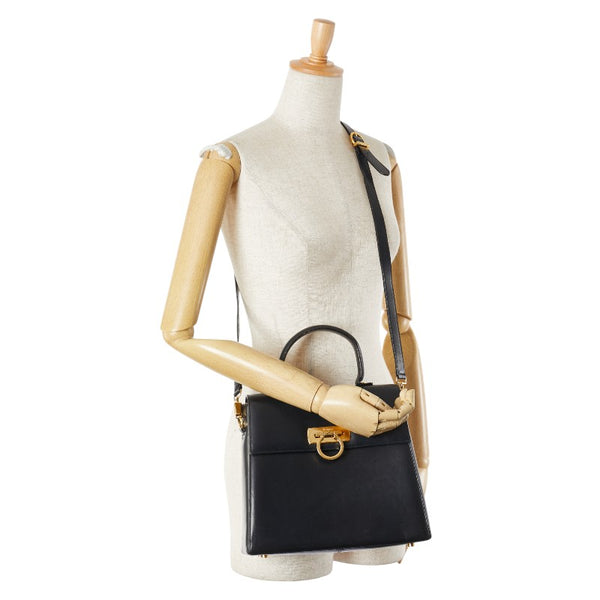 サルヴァトーレフェラガモ ガンチーニ ハンドバッグ ショルダーバッグ 2WAY E210536 ブラック レザー レディース Salvatore Ferragamo 【中古】