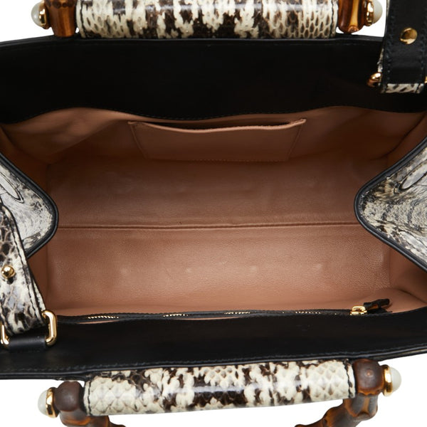 グッチ バンブー ニムフェア パイソン ハンドバッグ ショルダーバッグ 2WAY 453767 ベージュ ブラック レザー レディース GUCCI 【中古】