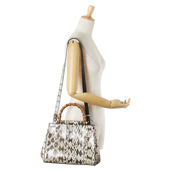 グッチ バンブー ニムフェア パイソン ハンドバッグ ショルダーバッグ 2WAY 453767 ベージュ ブラック レザー レディース GUCCI 【中古】